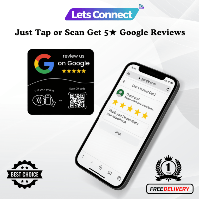 Lets Connect Google Review Nfc + Qr Card – Get 5★ Reviews Easily - Black